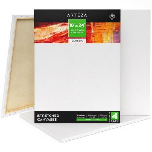 CONDA 18x24 inch Stretched Canvas for Painting, Pack of 5, 100% Cotton, 5/8  Inch Profile Value Bulk Pack for Acrylics, Oils Painting