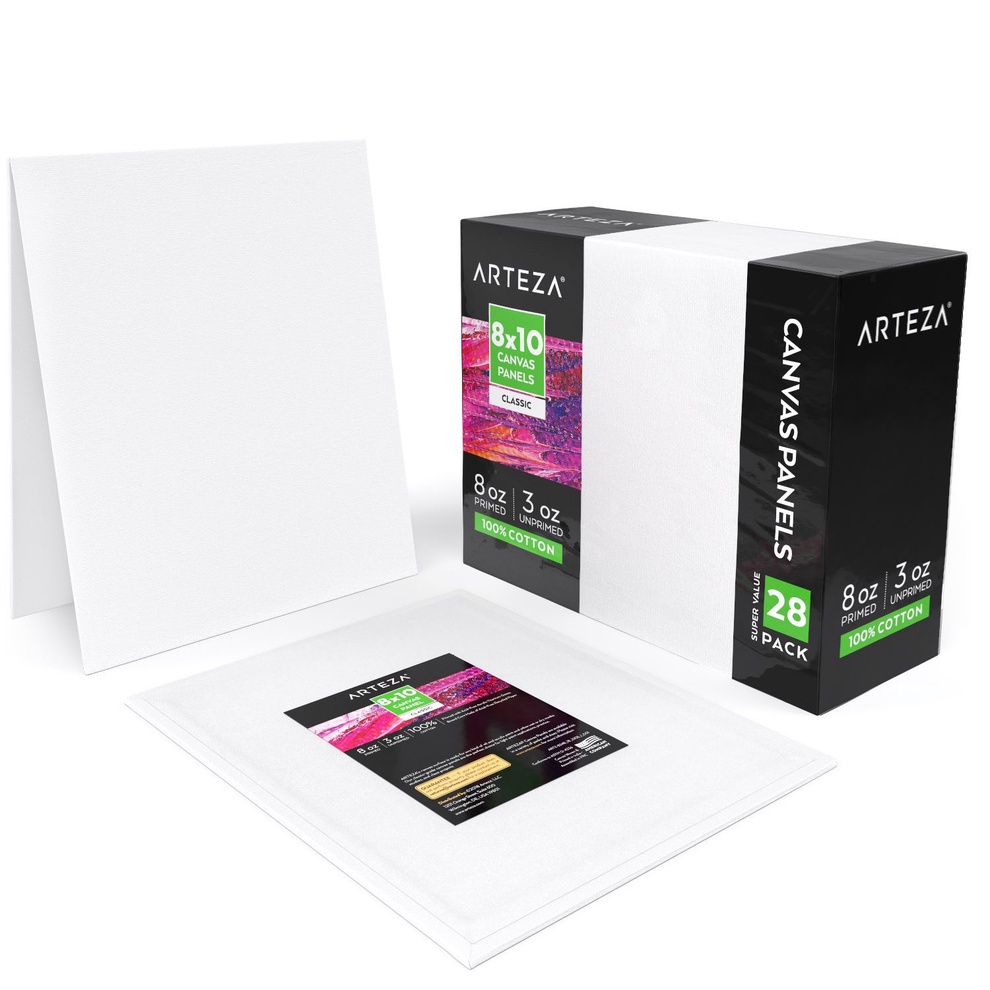Primed CONDA Artist Canvas Panels 8 x 10 inch 100% Cotton 48 Pack Artist Quality Acid Free Canvas Board for Painting & Oil 