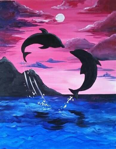 easy acrylic Painting Ideas dolphins