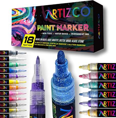 Acrylic Paint Pens for Rock Painting, Set of 18 PCS Paint Markers Kit for  Glass, Stone, Wood, Fabric, Metal, Ceramic, Rock, Water Based, Quick-Dry,  Great Gift for Kids Teens Adults Beginner