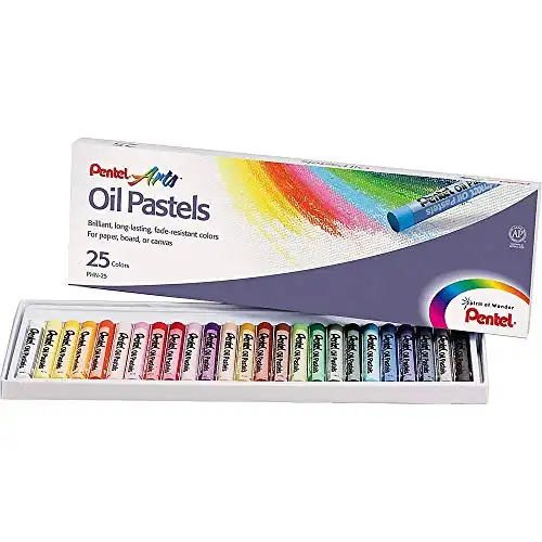 Pentel Arts Oil Pastel Set, 5/16 x 2-7/16 Inch, Assorted Colors, Set of 25