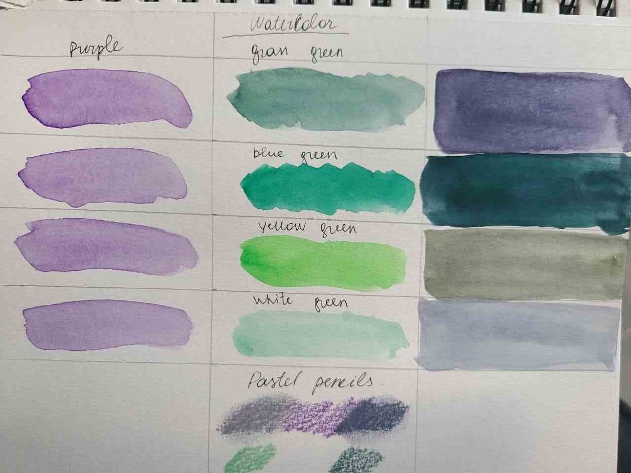 green and purple paint in watercolor