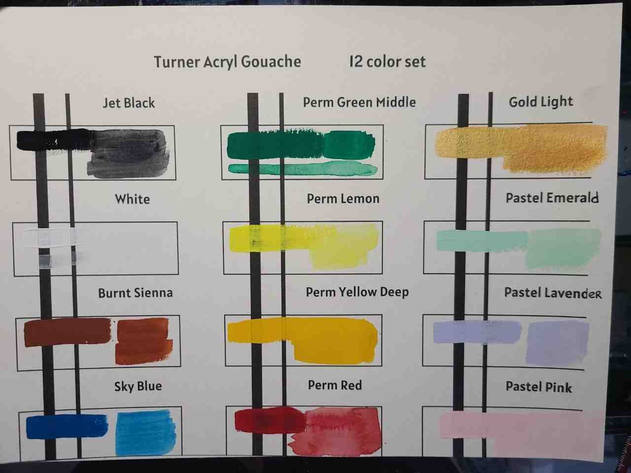 Turner Acryl Gouache Review color swatches