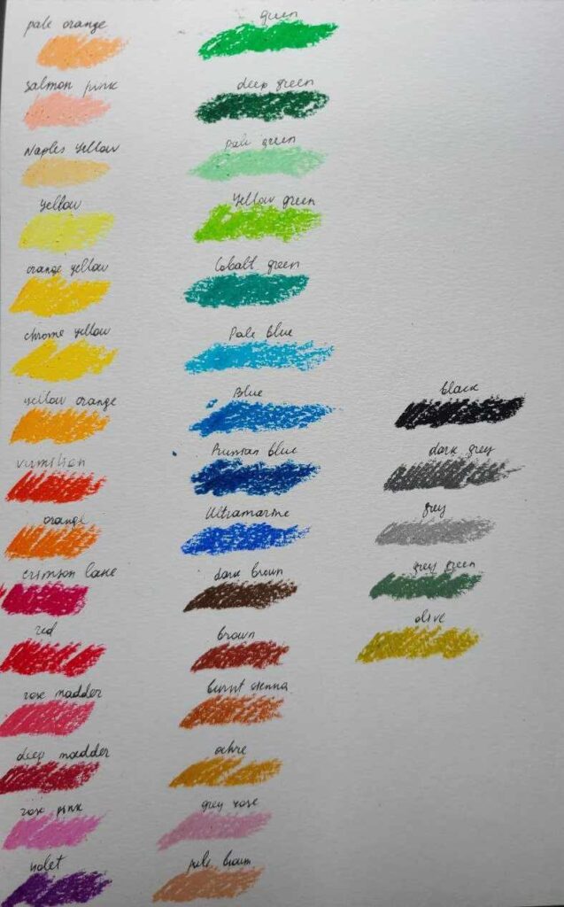 Holbein oil pastels color swatches