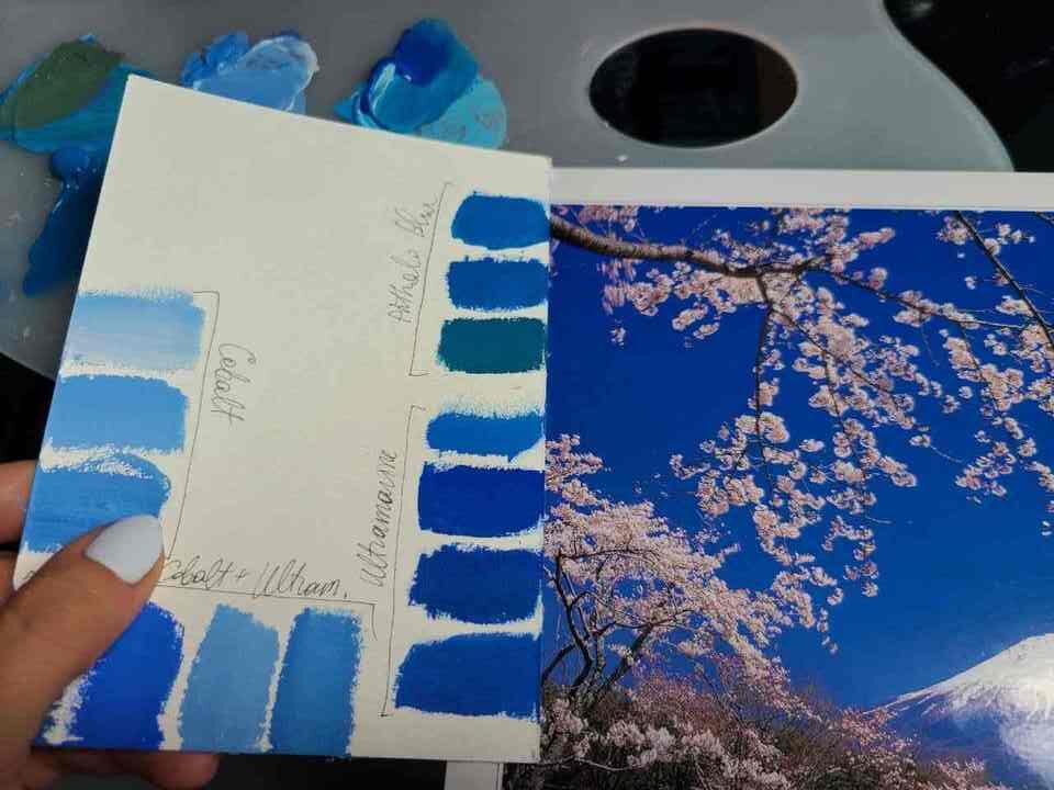 How to make sky blue with ultramarine blue to match the photo