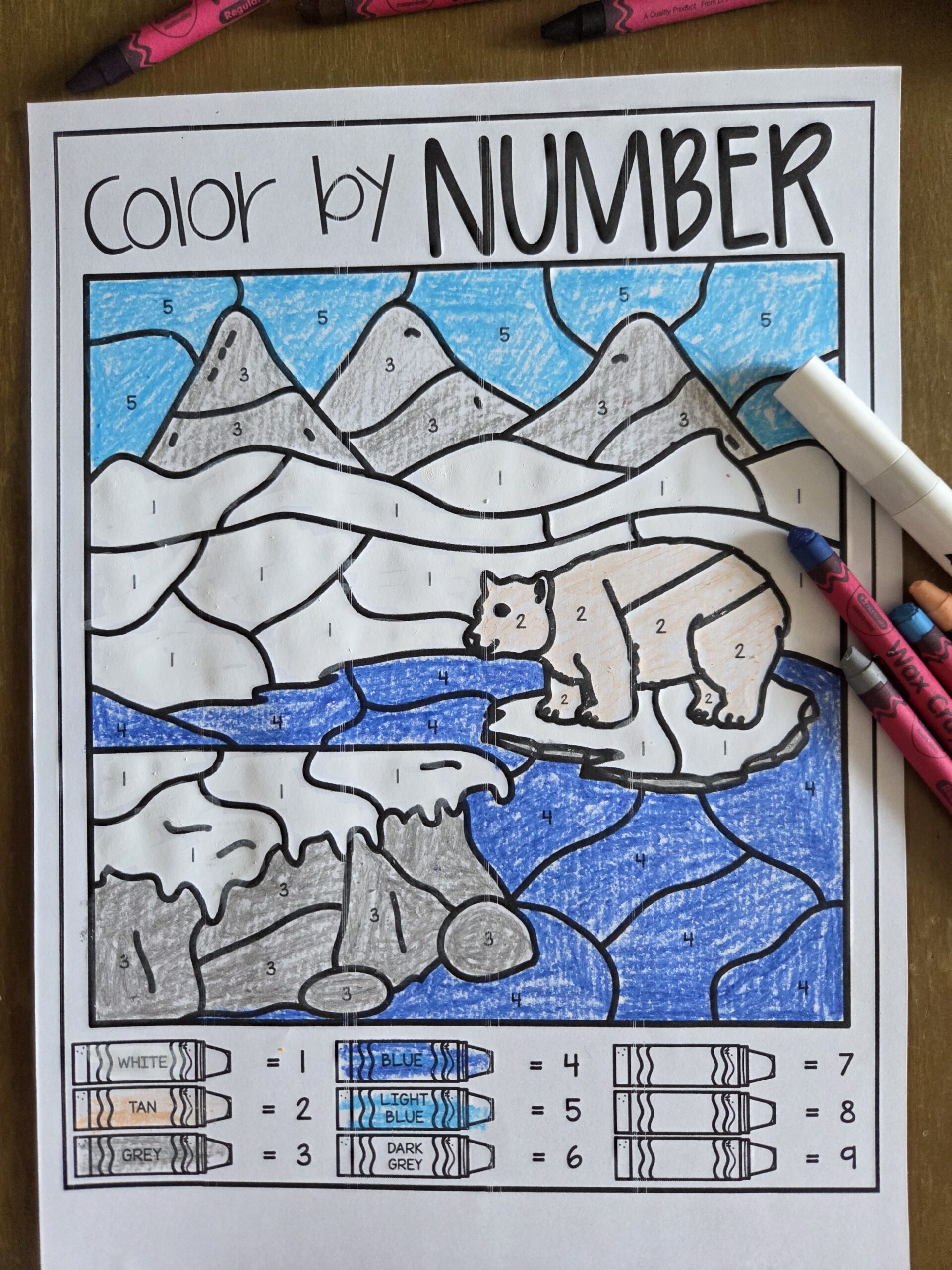 Polar Bear in Arctic Habitat Color by Number Printable | Acrylic ...