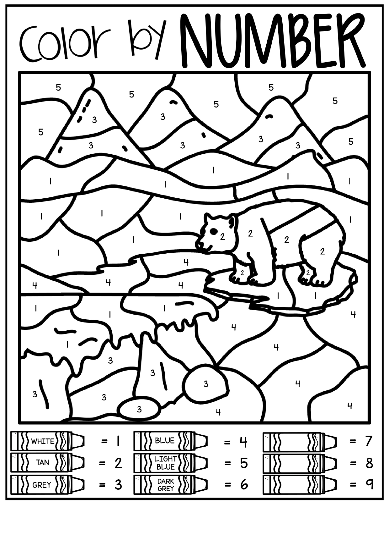 Polar Bear in Arctic Habitat Color by Number Printable | Acrylic ...